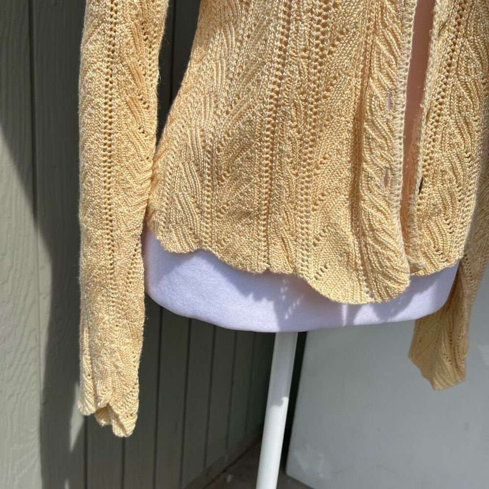 VTG Romantic Cottagecore Cardigan Butter Yellow Scalloped Knit S/M - Picture 3 of 16